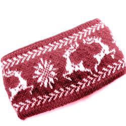 Hand Knit Wool Headband Norwegian Ear Warmers Unisex Head Wrap Headband Deer Pattern Warm Hair Accessory Christmas Gift