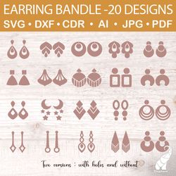 Geometric leather earrings bundle 20 designs - SVG for Cricut and Brother, DXF for Silhouette, PDF, JPG cut files