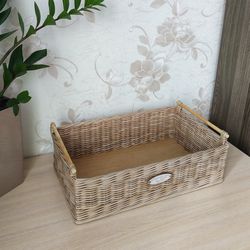 Beige Wicker Basket, a small basket for small things, basket for cosmetics, table setting, custom size