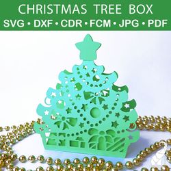 Christmas tree favor box template – SVG for Cricut, DXF for Silhouette, FCM for Brother, PDF cut files