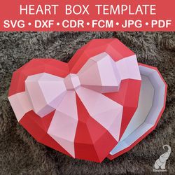 Low poly paper heart box template – SVG for Cricut, DXF, CDR, FCM, JPG, PDF cut file