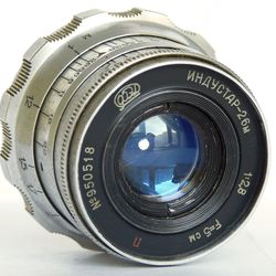 Industar-26M red P 2.8/50 silver lens for rangefinder M39 LTM mount USSR FED