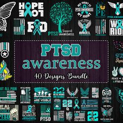 40 designs ptsd awareness bundle svg, ptsd svg, veteran svg
