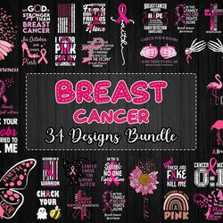 34 designs breast cancer bundle svg, breast cancer svg