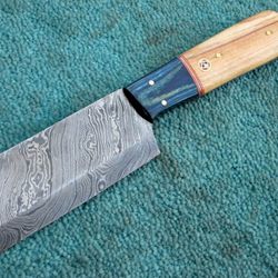 Hand Made Custom Made Damascus Steel Full Tang Mini Cleaver Knife , Damascus Butcher Knife