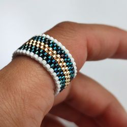 PDF tutorial beaded peyote ring | Gold bead ring | Ring DIY | Weave beading pattern