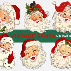 6 designs vintage santa sublimation png bundle, santa claus png