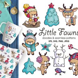 little fawns doodles and seamless patterns svg bundle