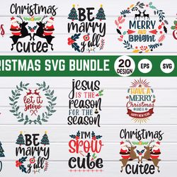 20 christmas quote design svg bundle, merry christmas svg