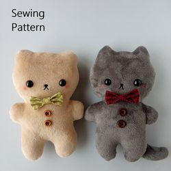 2in1 Cute Cat And Bear Plush Toy Patterns Instant Download (in 2 sizes)