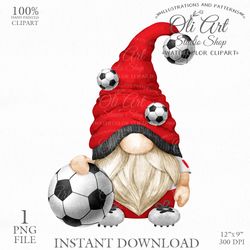Soccer player Gnome Clip Art, Soccer Ball, Sport Png Clipart, Instant Download. Digital Download. OliArtStudioShop