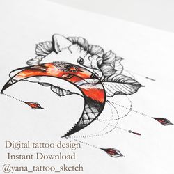 Fox Tattoo Design for Woman Fox Tattoo Sketch for Females Moon Tattoo Design, Instant download JPG, PNG