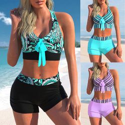 oversized printed two-piece striped bikini