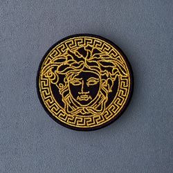 Medusa Patch Sew on Embroidered Patch with metallic threads Medusa head Gold