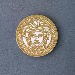Medusa head Patch Sew on Embroidered Patch with metallic threads gold border