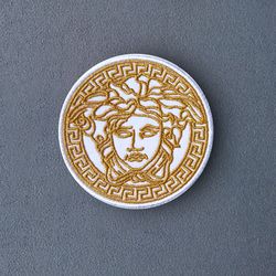 Medusa Patch Sew on Embroidered Patch withmetallic threads Medusa head with white border