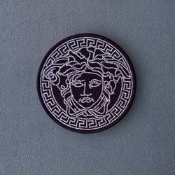 Medusa Patch Sew on Embroidered Patch with metallic threads Medusa head Silver