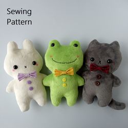 3in1 Bunny Frog Cat Easy Stuffed Animal Patterns To Sew (in 2 sizes), DIY Plush Toy Tutorial For Beginners