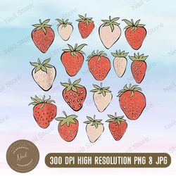 strawberry fruit clipart, strawberries fruit lover png, strawberries variety clipart set - instant download - png