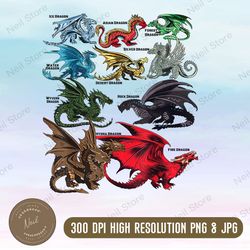 10 dragon clipart pack, dragon bundle png, watercolor dragon clipart, magical mystical art, dragon cricut art, instant