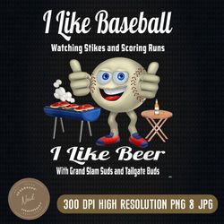 i like baseball and i like beer png, baseball thumbs up guy png, png high quality, png, digital download
