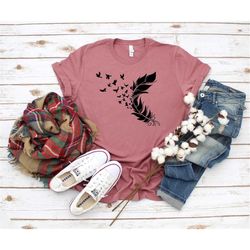feather birds shirt, graphic tee, feather unisex shirt, women bird shirt, bird tshirt, feather shirt feather tshirt, gif