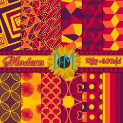 modern geometric digital paper set, geometric seamless patterns for scrapbooking and crafting, geometric background