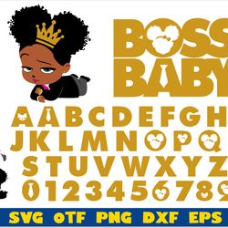 Golden Boss Baby Girl Font, Princess African Boss Baby Girl & Logo | baby girl birthday svg, afro boss baby girl svg