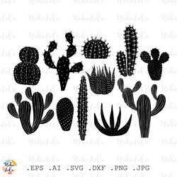 cactus svg, cactus silhouette, cactus cricut, cactus linocut, cactus clipart png, stencil templates