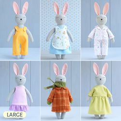 5 PDF Large Bunny Doll with Set of Extra Clothes Sewing Patterns Bundle