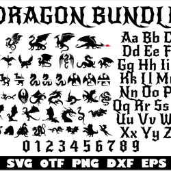 dragon svg bundle | dragon svg, dragon png, dragon font svg, dragon font otf, dragon letters svg cricut