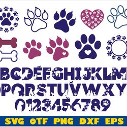dog bundle svg, dog bundle png, dog font svg cricut, dog paw svg, dog font svg, dog bone svg, dog letters svg, dog font