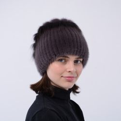 Handmade Winter Fur Mink Knitted Hat And Soft Warm Fashion Real Mink Fur Cap For Lady