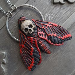 Death's head moth jewelry, skull moth pendant, death moth necklace, witchy jewelry, gothic jewelry,hawk moth jewelry,