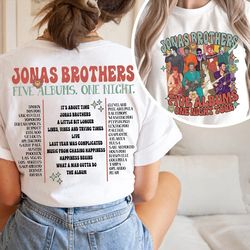 retro jonas brothers shirt, joe jonas double sided shirt, five albums one night shirt, jonas retro 90's sweater