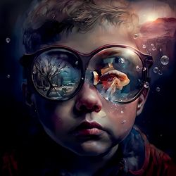 Digital Art: Futuristic Boy with Glasses - Blending Nature and Urban