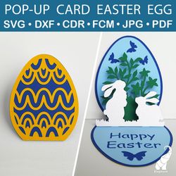 3D pop-up layered Easter card with bunny SVG for Cricut, DXF for Silhouette, FCM for Brother, PDF cut files