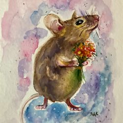 Mouse Watercolor Print, Goblincore Watercolor Poster, Mice Art, Cottagecore Decor, Baby Mouse Art, A4 Print