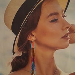 Rainbow long beaded tassels Boho earrings. Fringe beadwork western style seed beaded earring Summer beach Gift for woman