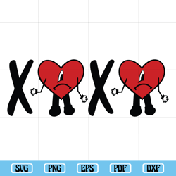 xoxo bad bunny heart svg, bad bunny valentines svg, benito svg, valentines design, bonito y sencillo svg