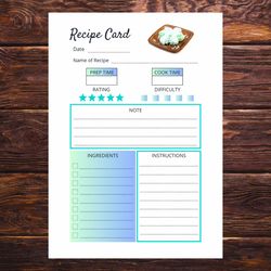 blank sheets for writing recipes