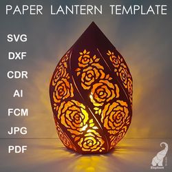 3D paper lantern with roses SVG cut files for Cricut, DXF for Silhouette, FCM for Brother, PDF cutting files