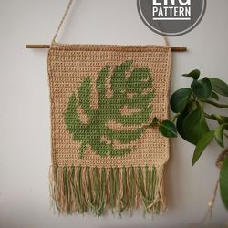 Wall hanging monstera Crochet pattern. Tropical leaf hemp wall panel decor crochet pattern PDF. DIY boho crochet home