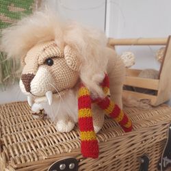 Soft toy lion in a scarf Gryffendor. Harry Potter symbol. Gift for Harry Potter fans. Stuffed lion toy for gift