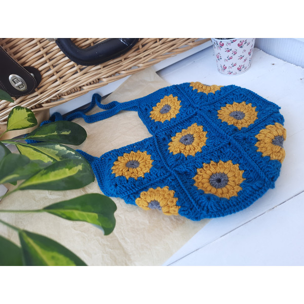 Crochet Sunflower Bag, Sunflower Tote, Market Bag, 5.jpg