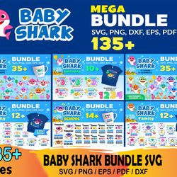 135 baby shark mega bundle svg, cartoon svg, baby shark svg, cartoon svg, baby shark svg, kids svg, shark family svg, ba