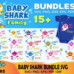 15 baby shark family bundle svg, cartoon svg, baby shark svg, cartoon svg, baby shark svg, baby shark themed, baby shark