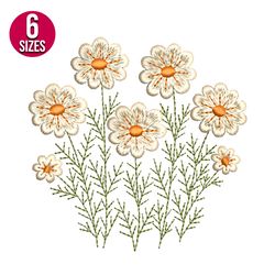 Daisy embroidery design, Machine embroidery pattern, Instant Download