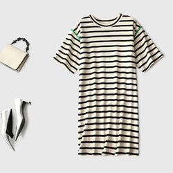 women's simple casual striped short sleeve dress