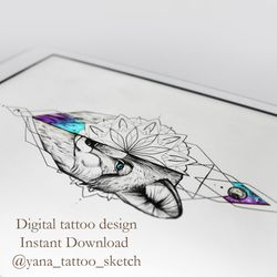 Wolf Geometric Tattoo Design Wolf Tattoo Sketch Design Wolf And Forest Tattoo Ideas, Instant download JPG, PNG, PDF